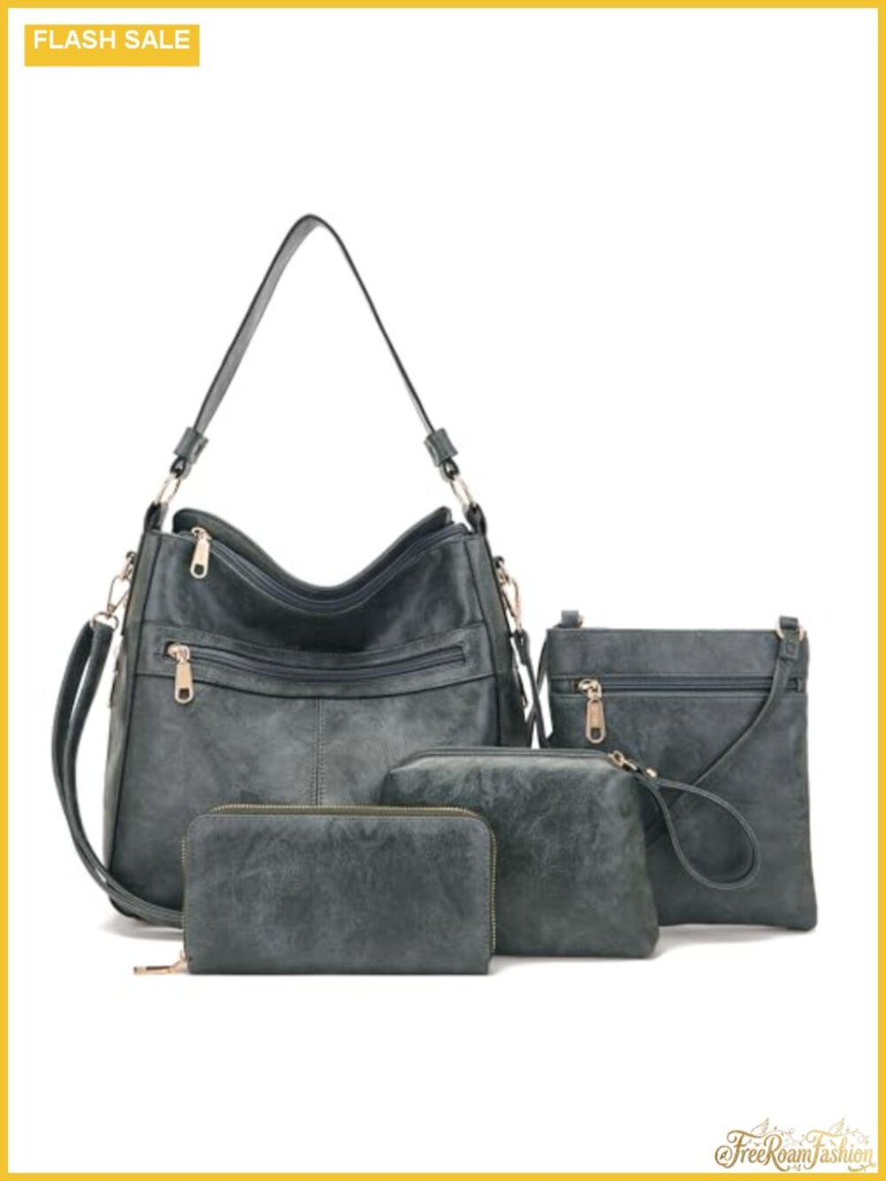 PU Leather 4Pc Handbag Set Hobo Purse Crossbody Wallet Coin Pouch